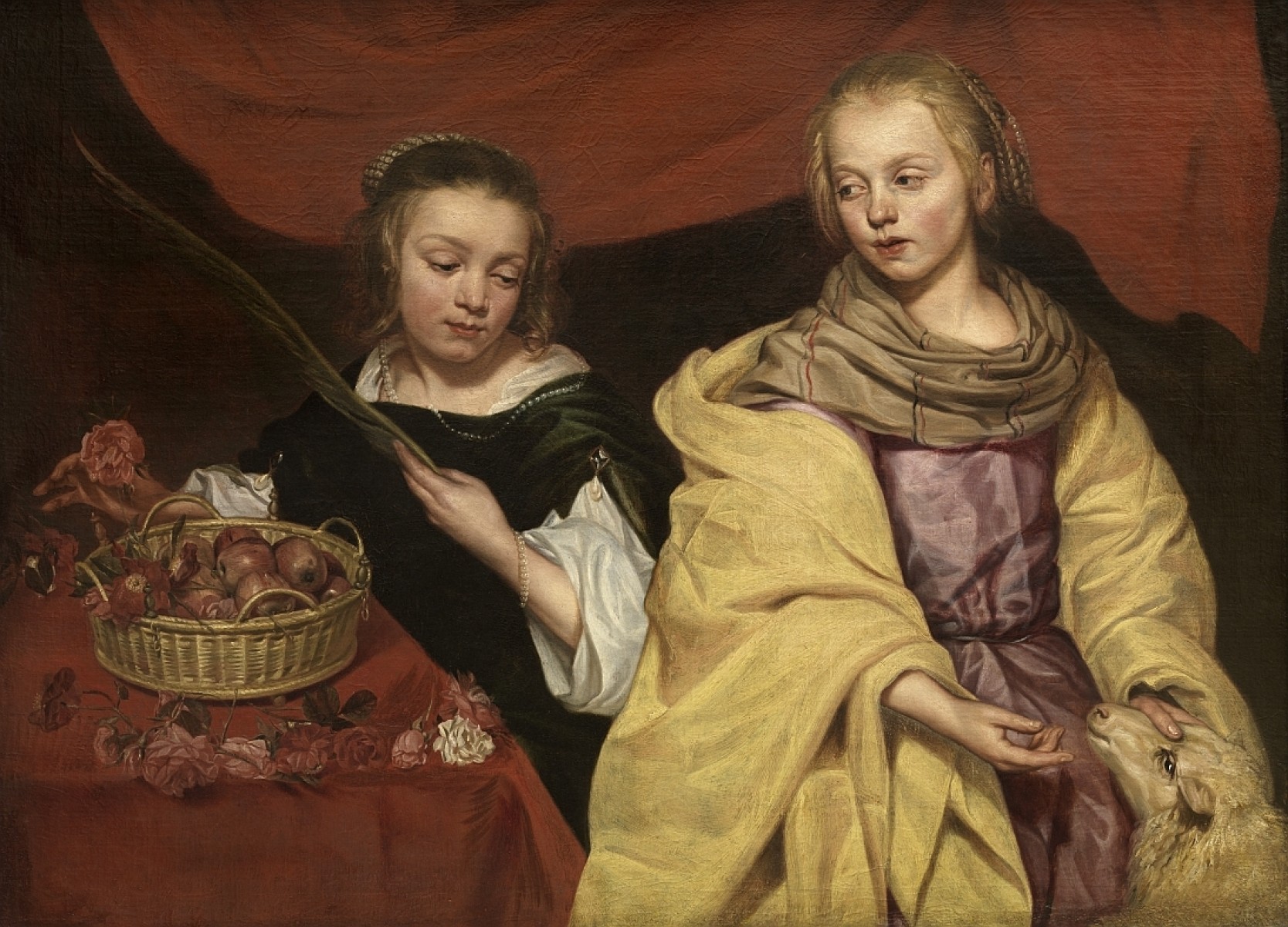 Michaelina Wautier, Twee meisjes als de heiligen Agnes en Dorothea, 17e eeuw, KMSKA, olieverf op doek, 90 cm x 122 cm, KMSKA