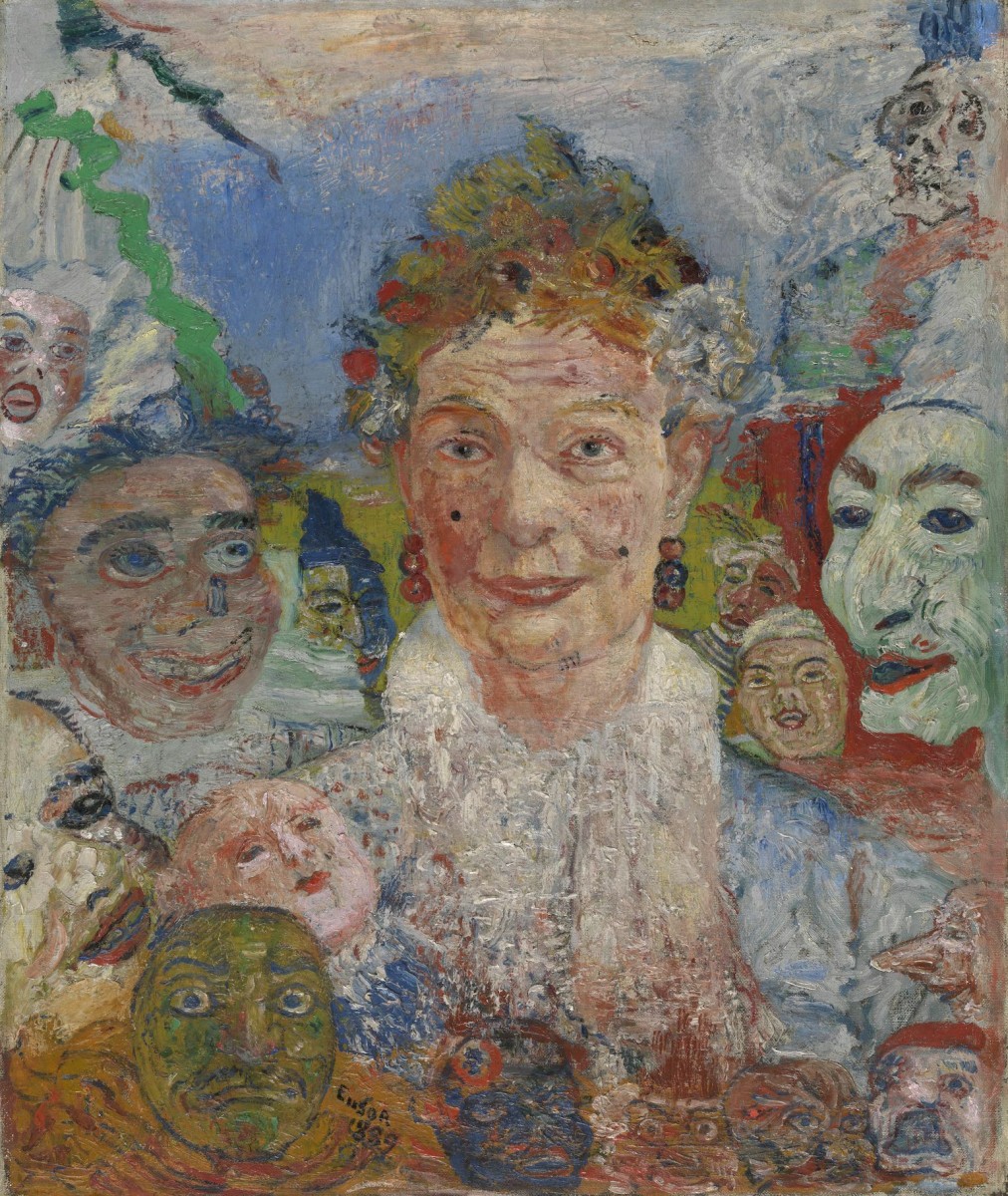 James Ensor, The old lady with masks
